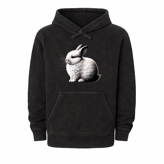 Minimal Whiskers - Peaceful Bunny Art by TSQ Mineral Wash Hoodies