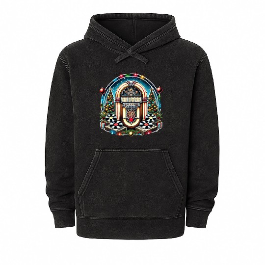 Retro Christmas Jukebox Melody Mineral Wash Hoodies