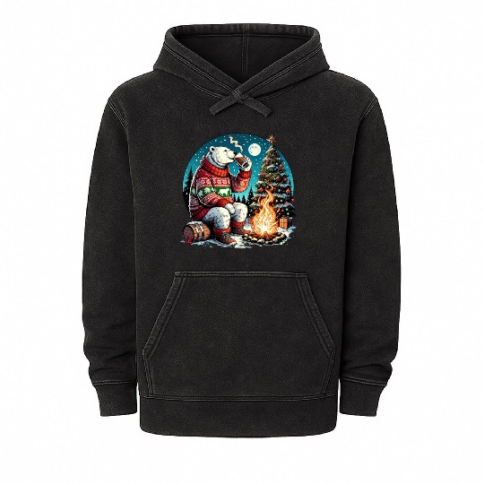 Cozy Christmas Polar Bear: Eggnog & Fireside Cheer Mineral Wash Hoodies