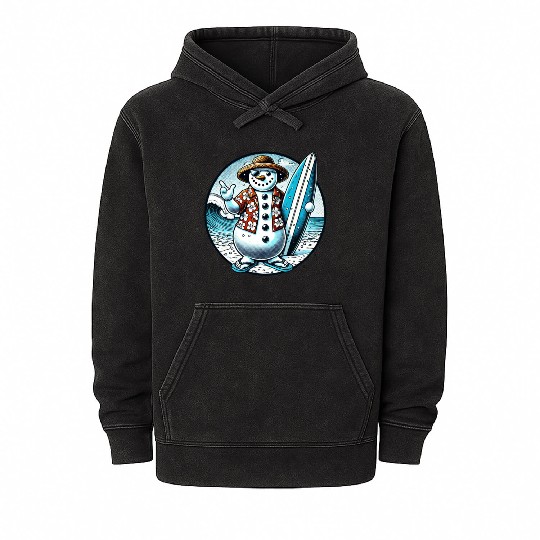 Tropical Christmas Snowman: Surfboard & Sunshine Mineral Wash Hoodies