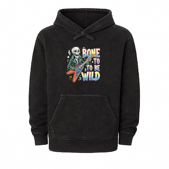Skeleton Guitar Player Bones Guitarist Musician Mineral Wash Hoodies