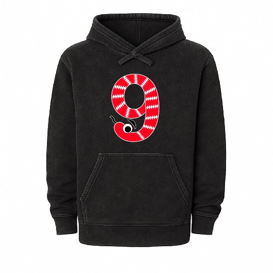 Whimsical Number Nine with Cartoon Worm Mineral Wash Hoodies