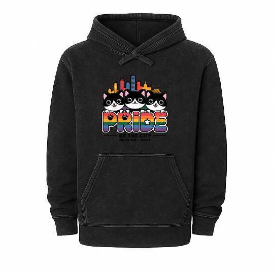 Pride of Houston City Texas USA Rainbow Flag Mineral Wash Hoodies