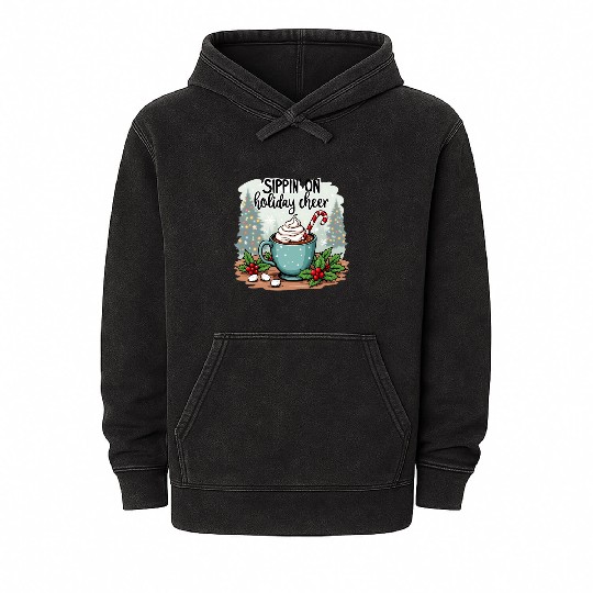 Sippin' On Holiday Cheer Hot Cocoa Mineral Wash Hoodies