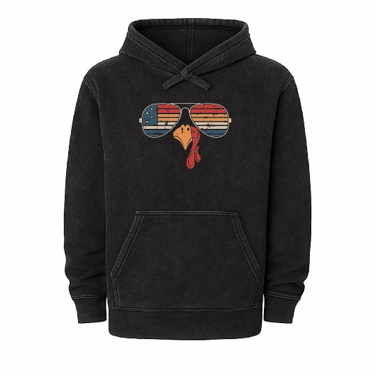 Retro USA Turkey Sunglasses Patriotic Thanksgiving Mineral Wash Hoodies