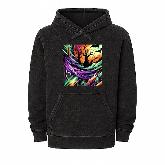 Mineral Wash Hoodies Halloween Graffiti Design - Neon Abstract