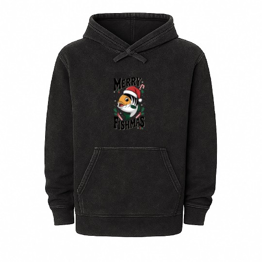 "Merry Fishmas Mineral Wash Hoodies - Funny Christmas Fish