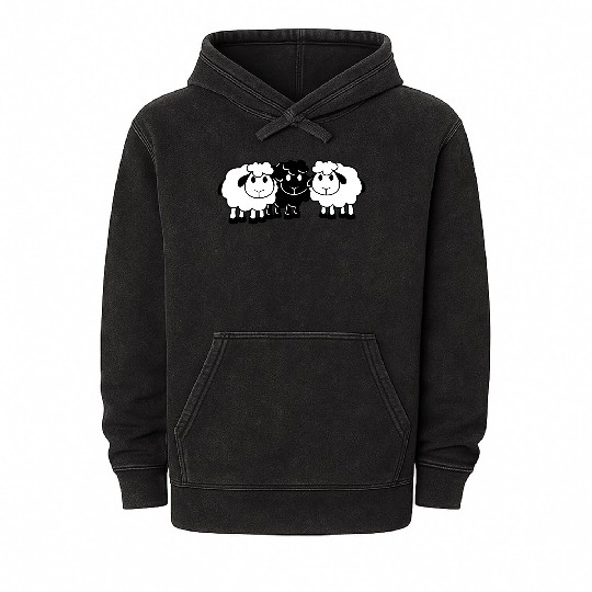 Black Sheep 3 Small Friends Team Crew Sheep Cute Mineral Wash Hoodies