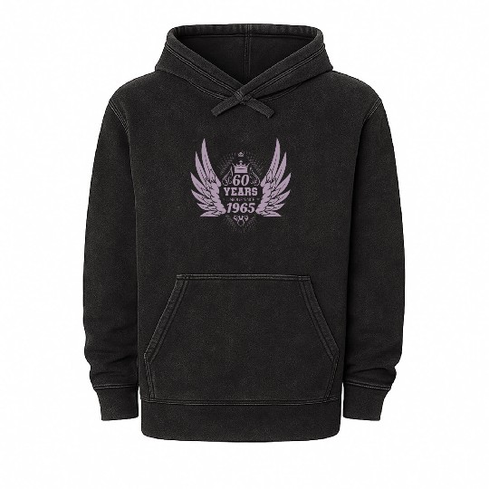 60 Years Unique Angel Wings Crown Mineral Wash Hoodies