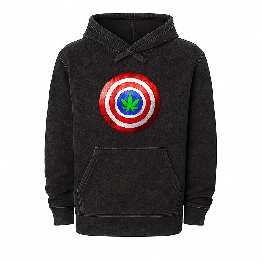 Captain Cannabis Shield Red White Blue and Green Mineral Wash Hoodies