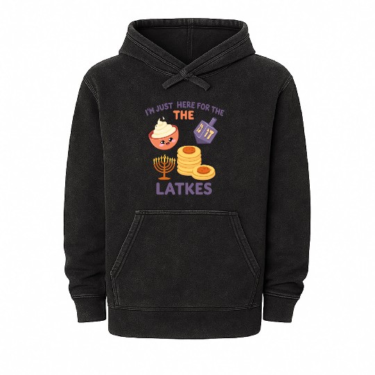 I'm Just Here for the Latkes Fun Hanukkah Vibes Mineral Wash Hoodies