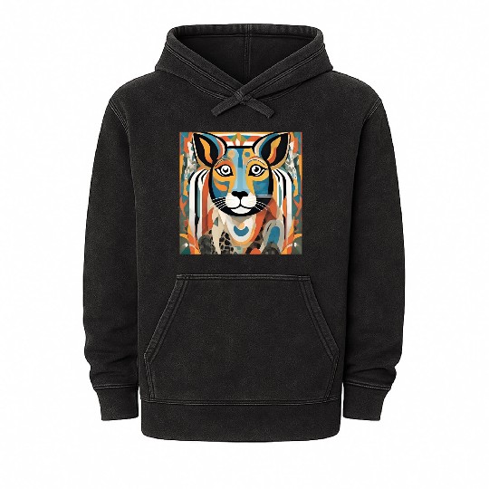 Vibrant Geometric Tiger Artwork Mineral Wash Hoodies