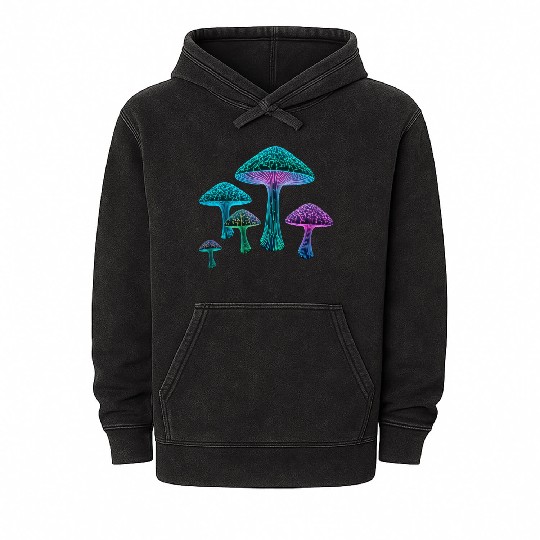 Psychedelic Neon Fungi Glow Mineral Wash Hoodies