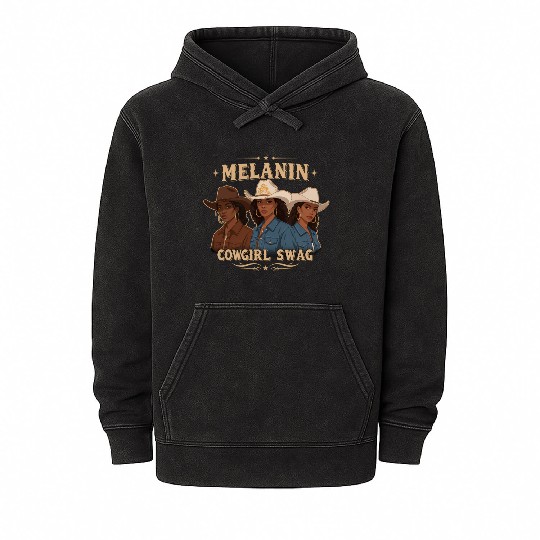 African American Melanin Cowgirl Swag Rodeo Mineral Wash Hoodies
