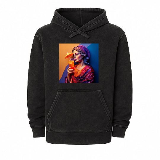 3D Artistic Lady with Tropical Drink in Vibrant Mineral Wash Hoodies