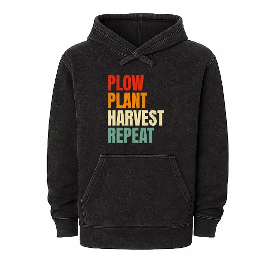 Plow Plant Harvest Repeat Farming Mineral Wash Hoodies