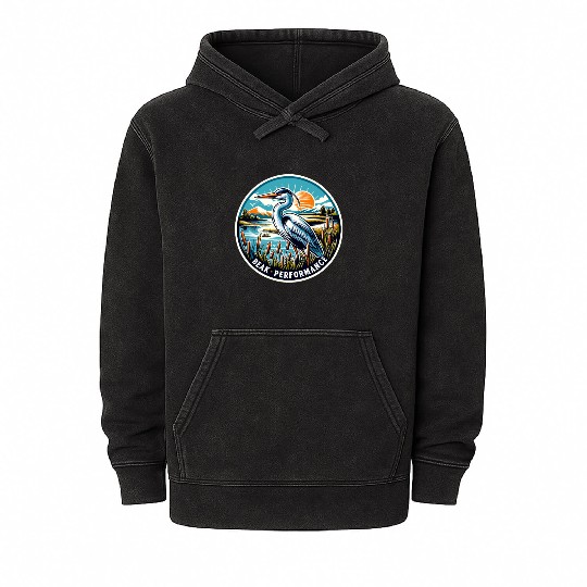 Great Blue Heron Beak Performance Retro Mineral Wash Hoodies