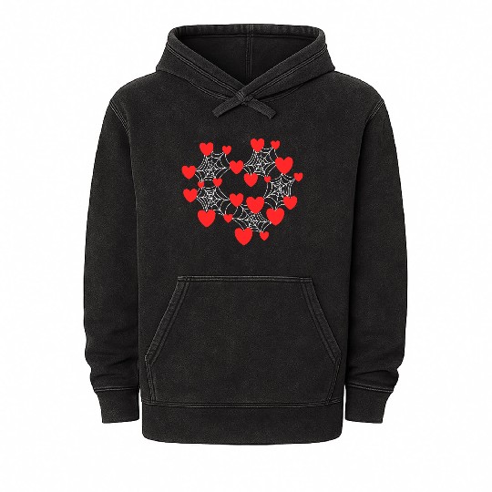 spiderwebs and hearts for valentine and halloween Mineral Wash Hoodies