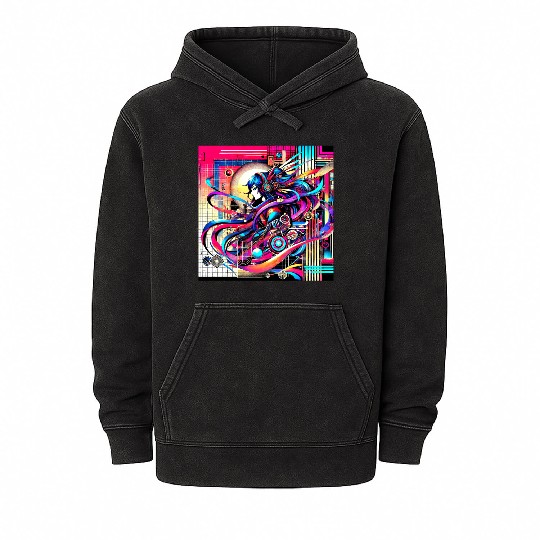 "Cyberpunk Anime Vibes" Mineral Wash Hoodies