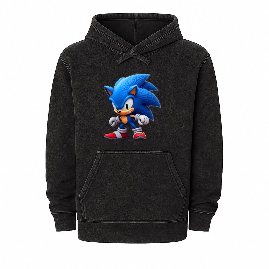 Angry Blue Hedgehog Mineral Wash Hoodies
