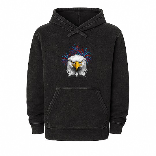 American Flag Patriotic Eagle 4th of July Mineral Wash Hoodies