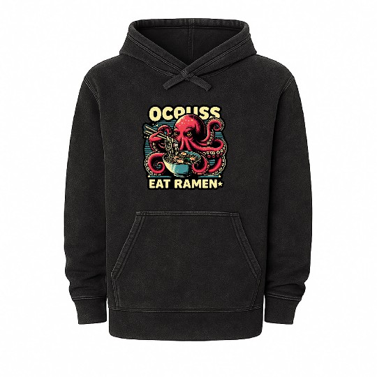 giant monster octopus eat ramen lover noodle bowl Mineral Wash Hoodies