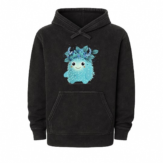 Cute Blueberry Monster - Fruity and Playful Mineral Wash Hoodies