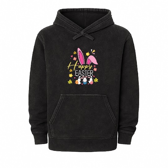 Happy Easter Sayings Egg Bunny Mineral Wash Hoodies