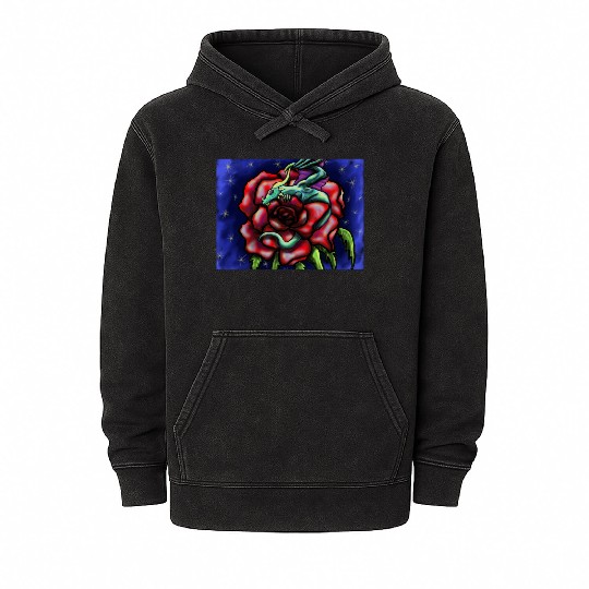 Dragon Sleeping On Rose Mineral Wash Hoodies