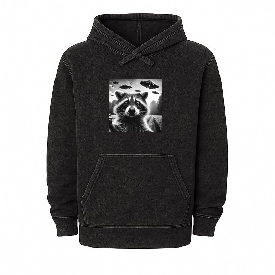 Racoon trash panda Funny Graphic Selfie UFOs Weir Mineral Wash Hoodies