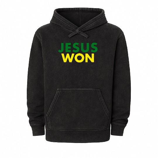 Jesus Won Green & Yellow Mineral Wash Hoodies