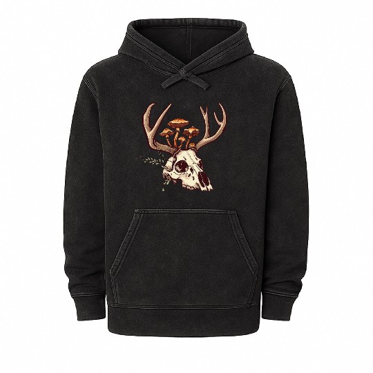 Skull Mushrooms Natural Motif Mineral Wash Hoodies