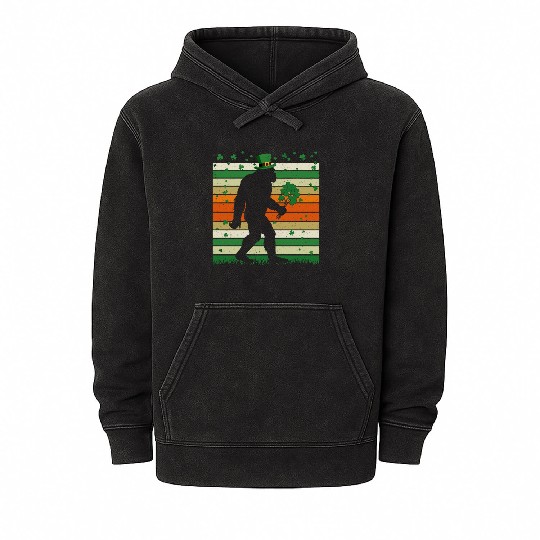St Patricks Day Irish Sasquatch Shamrock Bigfoot Mineral Wash Hoodies