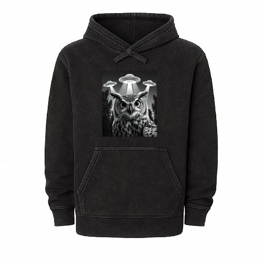 UFO Funny Owl Mineral Wash Hoodies