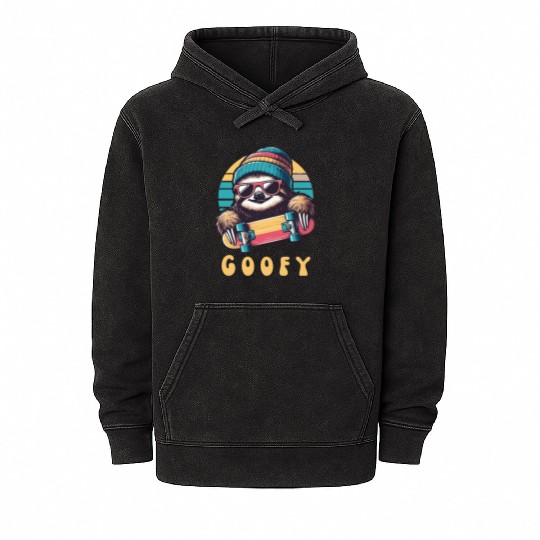 Goofy Skater Sloth - Funny Skateboard Freestyle Mineral Wash Hoodies