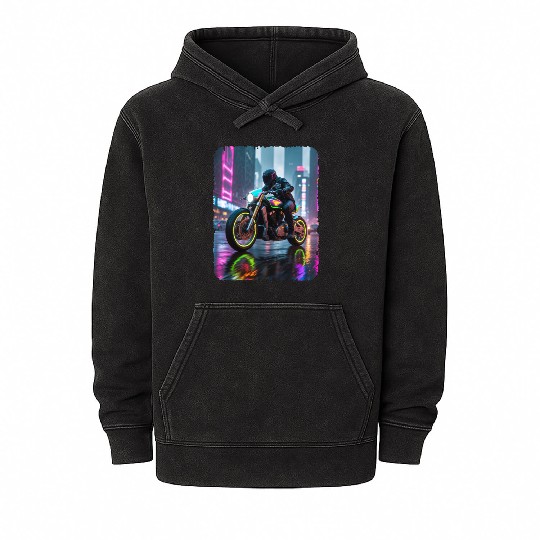 Motorcycle cyberpunk in city Mineral Wash Hoodies