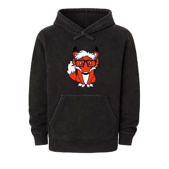 Red Fox Nerd Horn-Rimmed Glasses Geek Cool Smart Mineral Wash Hoodies