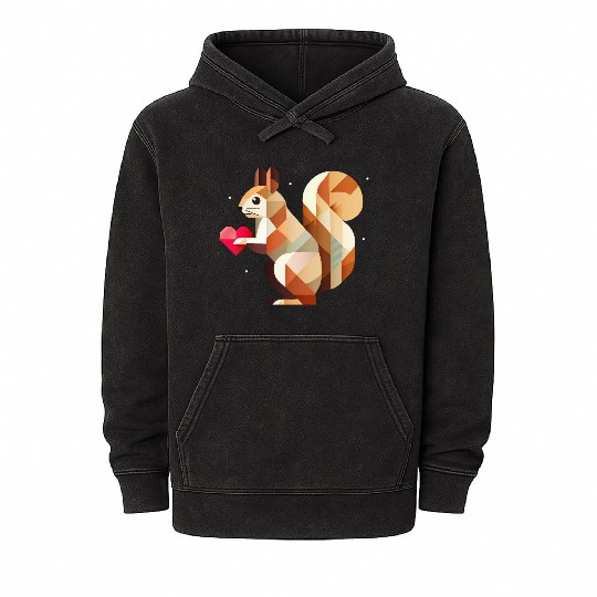 Squirrel with heart - loving for Valentine's Day Mineral Wash Hoodies