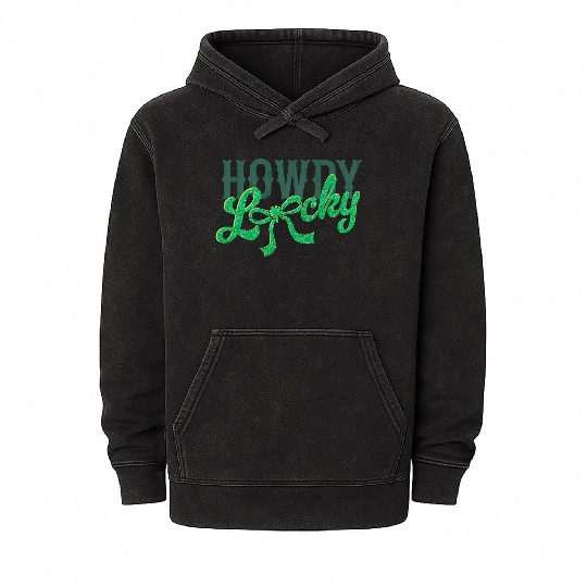 Howdy Lucky Western Cowgirl St Patricks Design Mineral Wash Hoodies