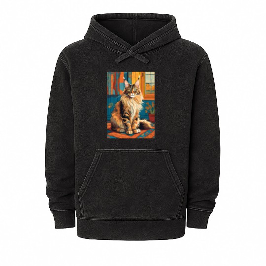 Cat painting red black cat Maine Mineral Wash Hoodies