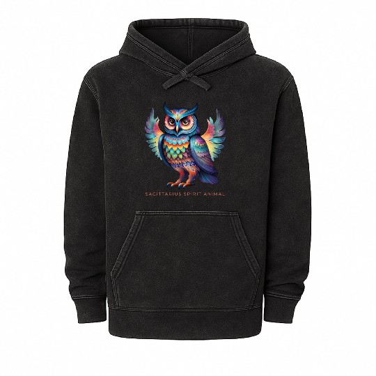 Sagittarius Spirit Animal Owl Alebrije Male Mineral Wash Hoodies