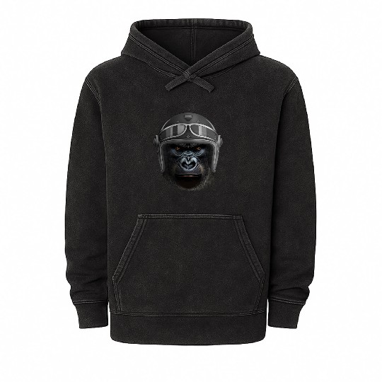 Biker Gorilla Motorcycle Silver Back Monkey Mineral Wash Hoodies