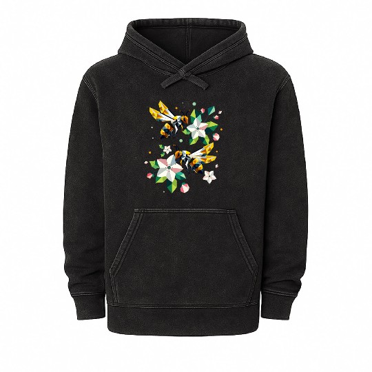 Bees and apple blossoms in harmonious colors Mineral Wash Hoodies