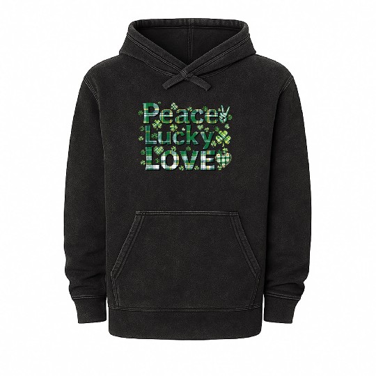 Peace Lucky Love – Irish Plaid St. Patrick’s Day Mineral Wash Hoodies