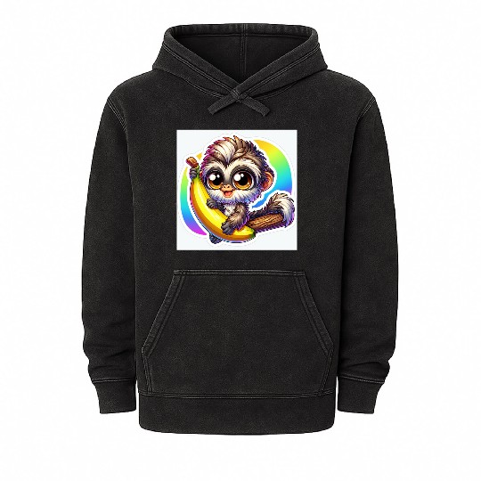 Cute Monkey Stickers Mineral Wash Hoodies