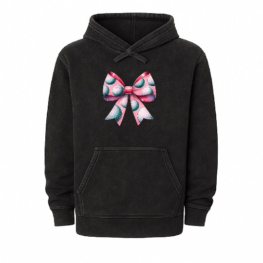 Coquette Bow Golf Ball Pattern Mothers Day Pink Mineral Wash Hoodies