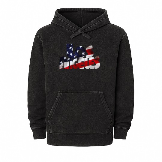 Los Angeles on USA flag Mineral Wash Hoodies