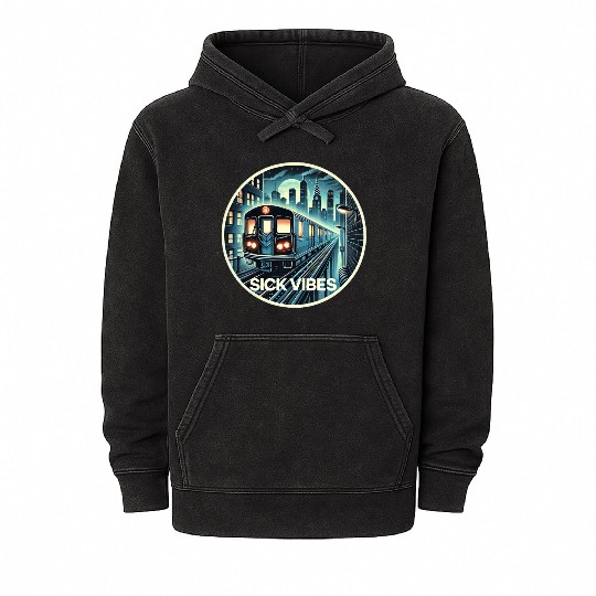 Retro Futuristic Subway Train - Neon Cyberpunk Cit Mineral Wash Hoodies