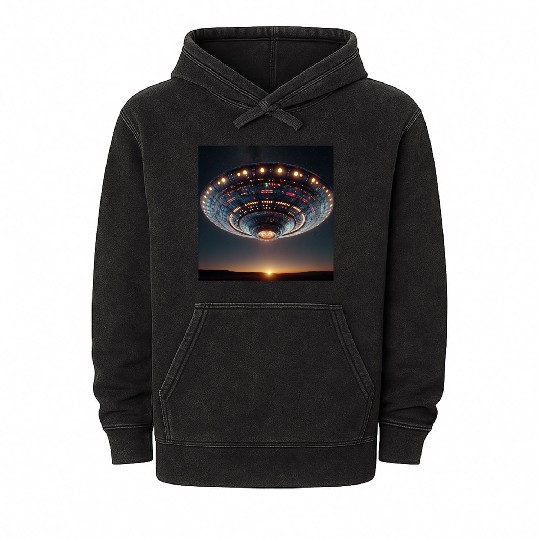 Alien spaceship Mineral Wash Hoodies