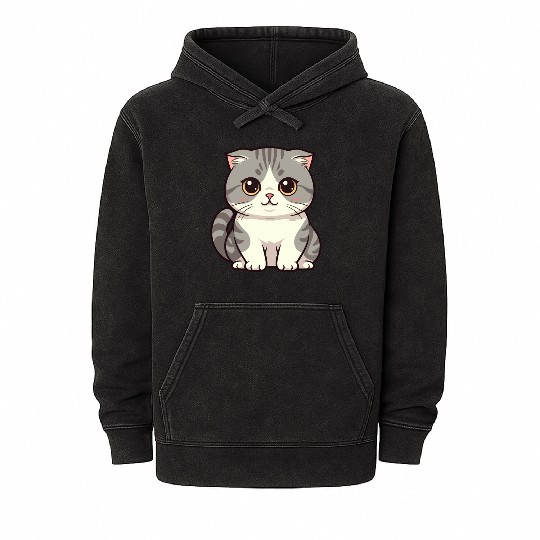 Cute Kawaii Cat Illustration Mineral Wash Hoodies